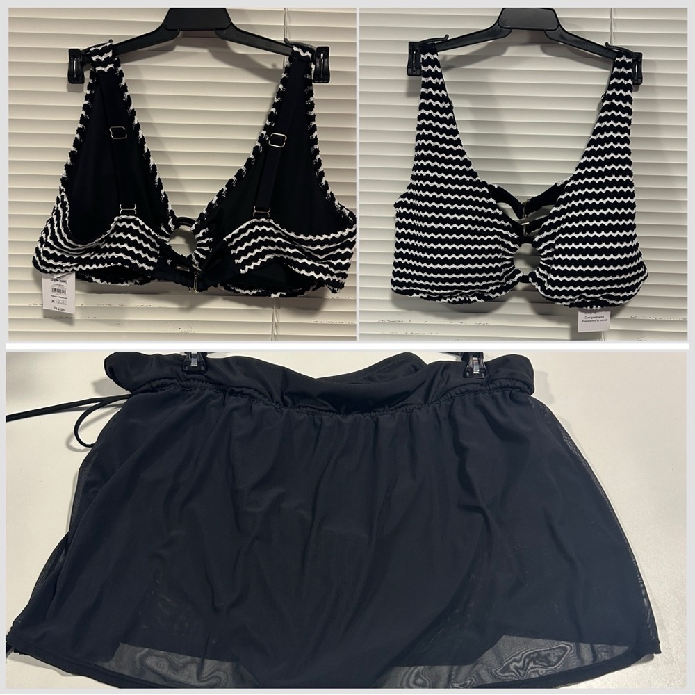 Time and Tru Black Sheer Skirt Bikini bottom & Top Set NWT